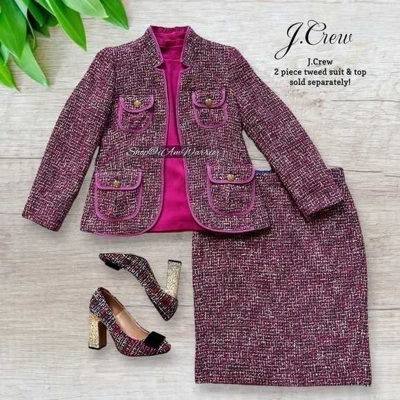 J.Crew magenta mixed tweed glitter block heels with ribbon toe bow - Picture 7 of 17